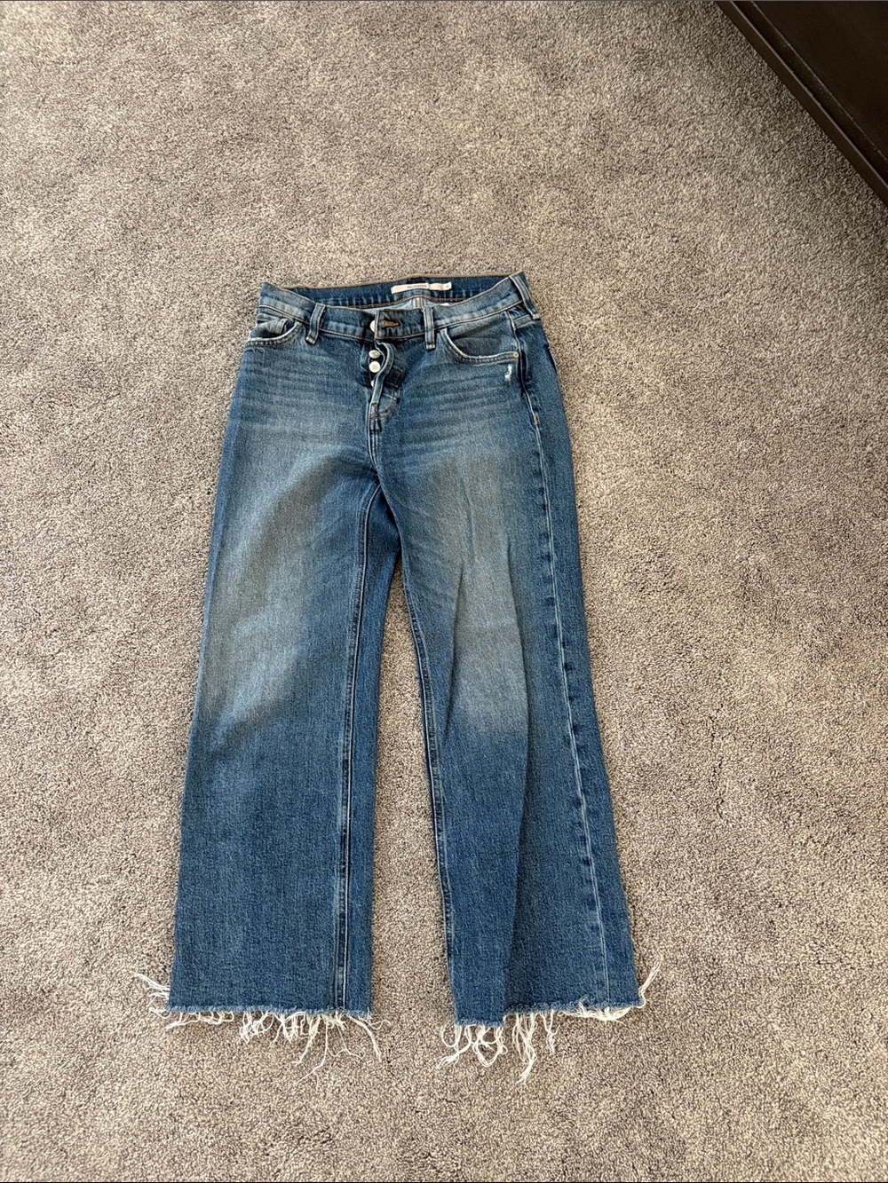 Hudson Jeans Medium Blue Cropped Frayed Hem Straight Jeans